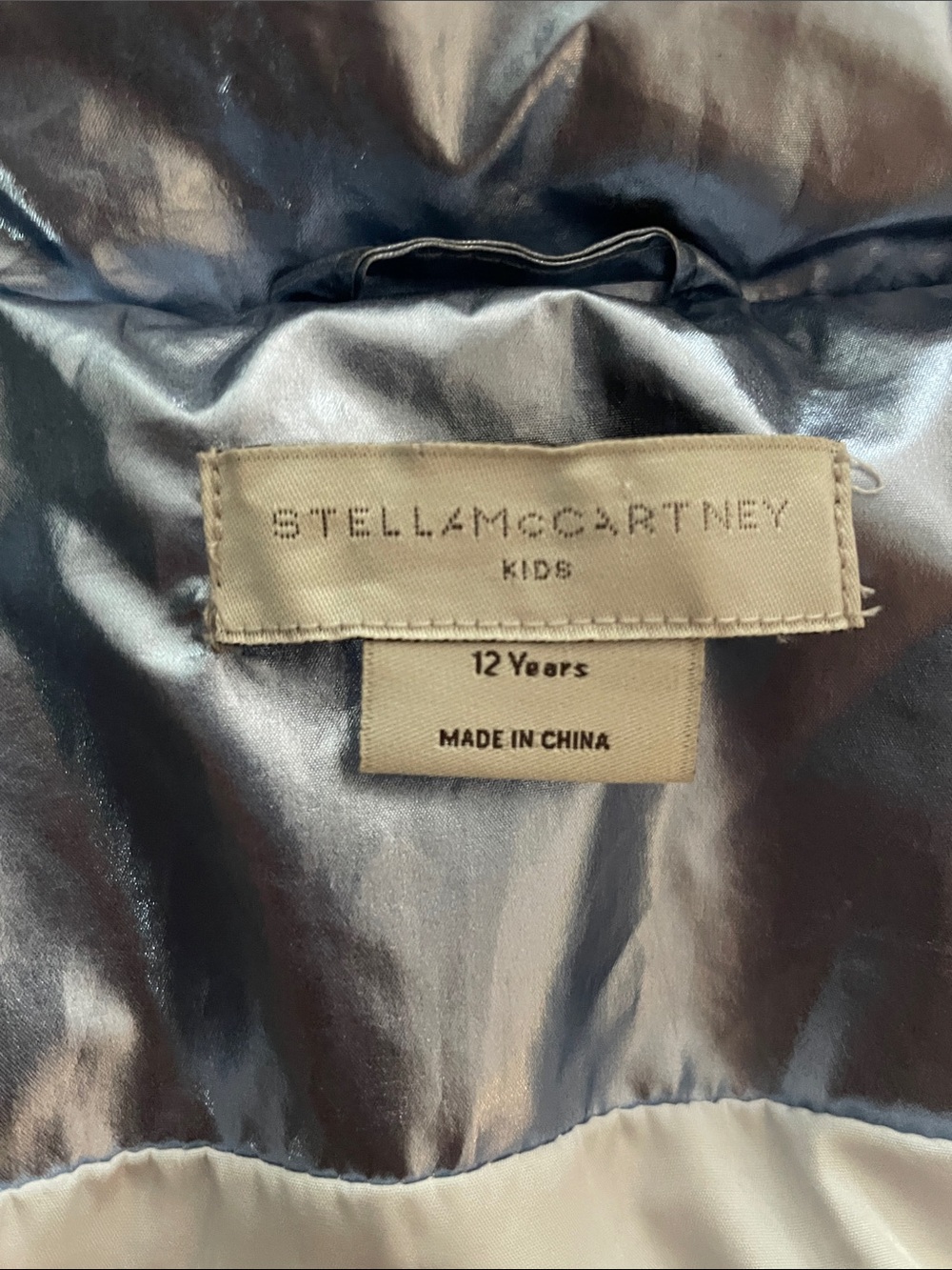 Stella McCartney Kids Metallic Blue Hooded Puffer Jacket - Picture 2 of 4